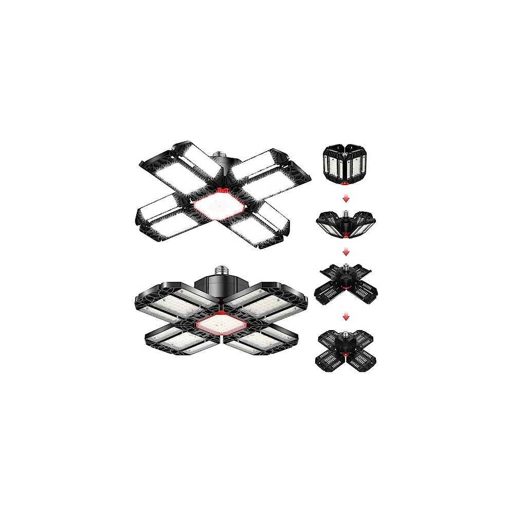 Rafow Light 200W Led Garage 2 Pack - 20000Lm 6500K Deformable Ceiling Ing Fixture With 12 Adjustable Panels - E26/E27 Bay For Garage | Base