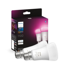 Philips Hue White & Colour Ambiance Smart Bulb Twin Pack LED [B22 Bayonet Cap] - 1100 Lumens (75W Equivalent). Works with Alexa, Google Assistant and
