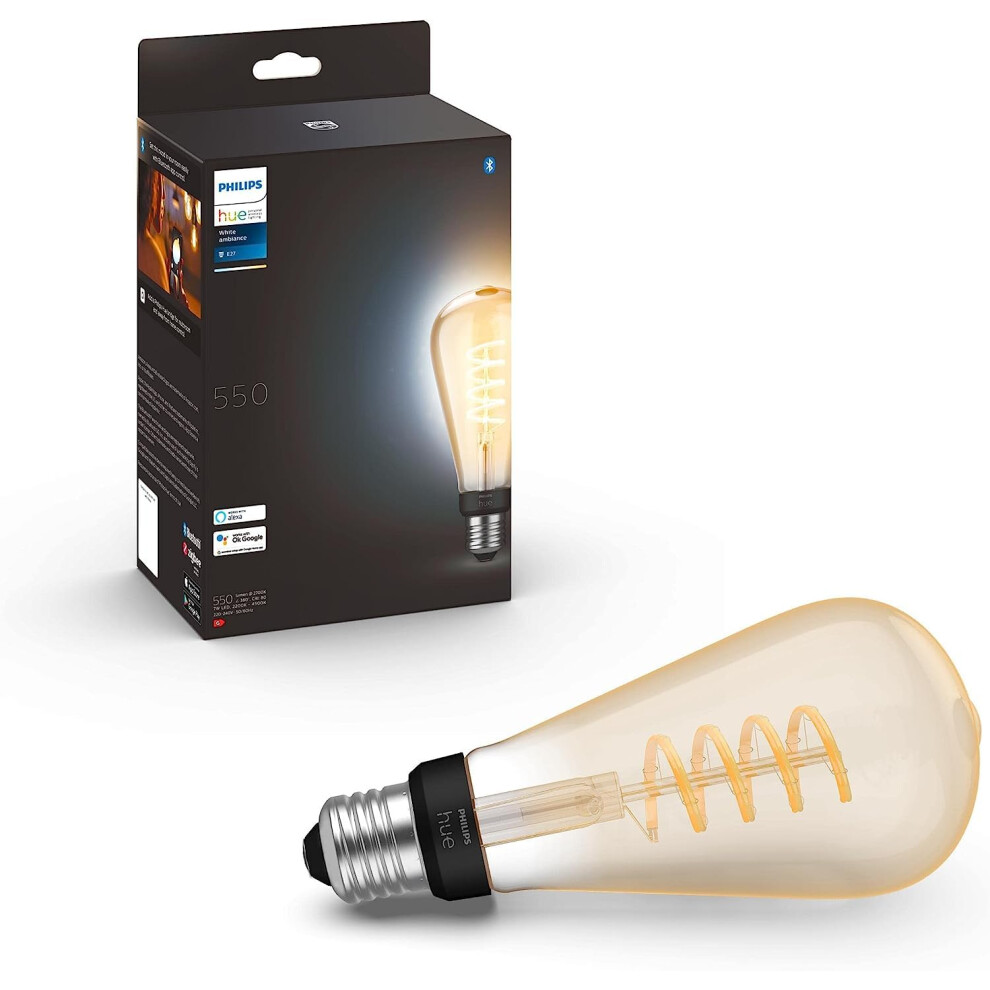 Philips Hue White Ambiance Filament ST72 Giant Smart Light Bulb [E27 Edison Screw] with Bluetooth. Works with Alexa, Google Assistant and Apple Homeki