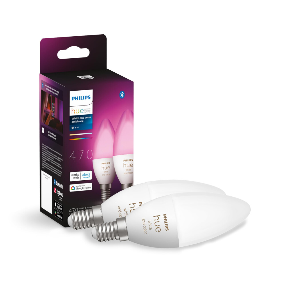 Philips Hue 5.3W B39 E14 Colour Smart LED 2-Pack Bulbs