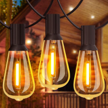 GLUROO Festoon Lights Outdoor 60FT, String Lights Mains Powered Waterproof with 31Pcs ST38 Plastic LED Bulbs, 2200K Warm White Garden Patio String Lig