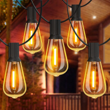 GLUROO 120FT Festoon Lights Outdoor, Garden Patio String Lights Mains Powered, 2200K Warm White, ST38 Waterproof LED String Lights with 62 Plastic Vin