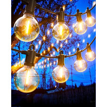 Zuske 15M/50FT Festoon Lights Outdoor Mains Powered, Garden String Lights with 25+2 G40 Globe LED Shatterproof Bulbs, IP65 Weatherproof for Outside Ba