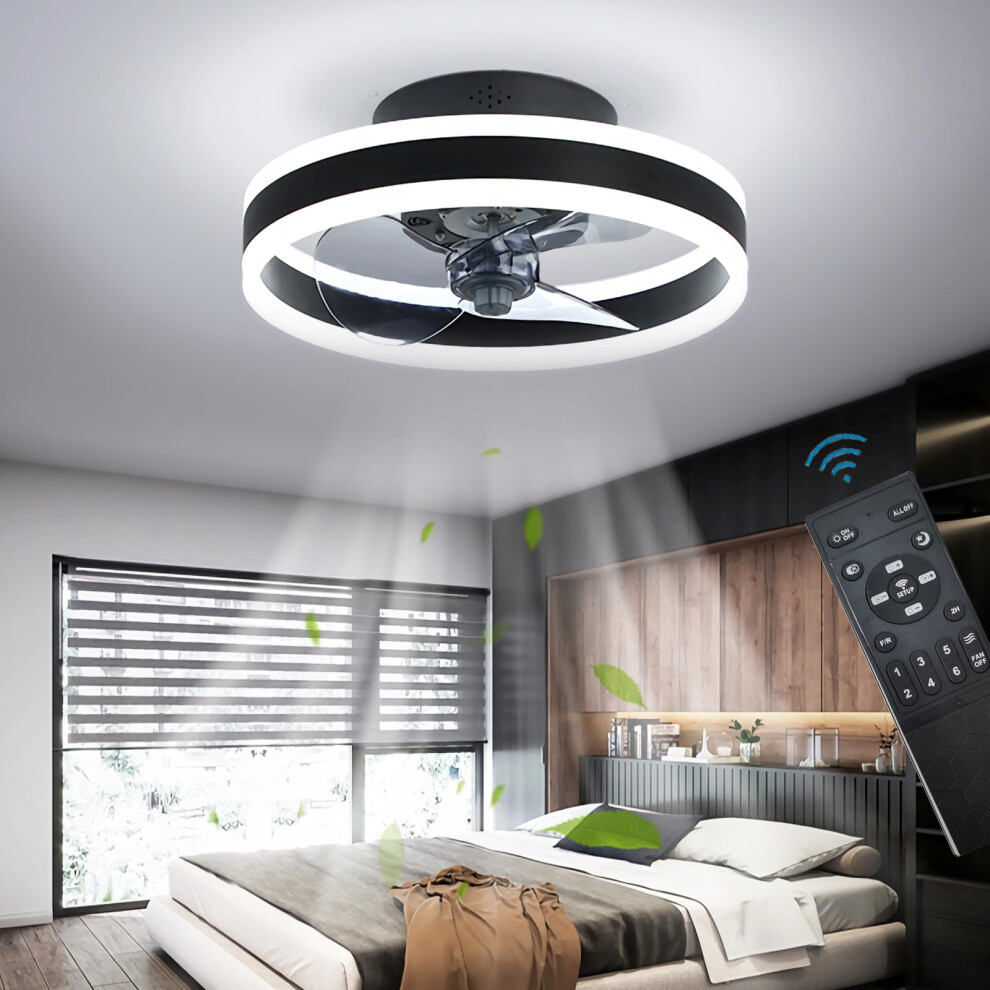 Omgpfr Led Ceiling Fans With Lights Reversible Remote, 6 Speeds Modern Bedroom Fan Ceiling Light Quiet Dimmable Small Ceiling Fan Light For Living Room, Blac