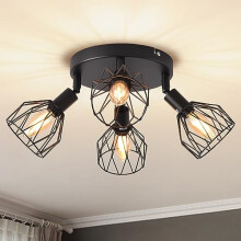 ANWIO Kitchen Lights Ceiling,Round 4 Way Black Lounge Wall Lights Wire Cage,SpotLights Ceiling Lights with E14 Base,Light Fittings Ceiling Lights for
