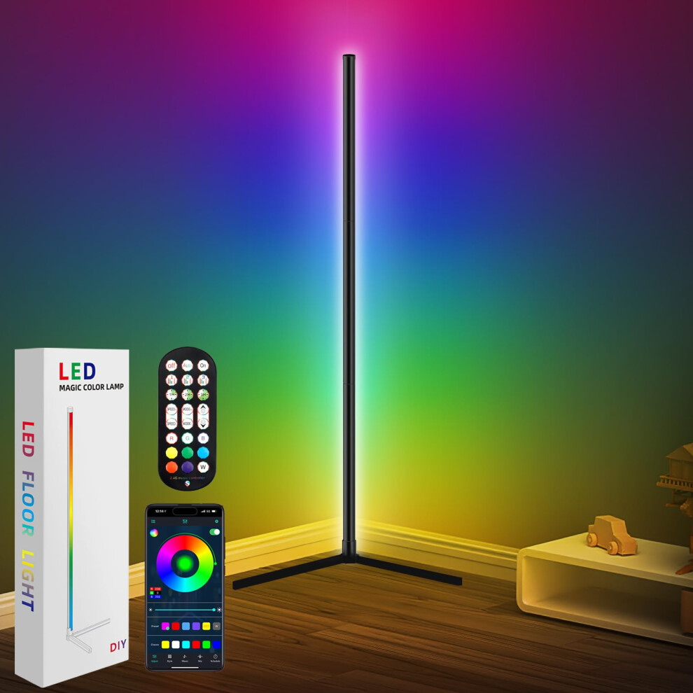Corner Floor Lamp, 165cm Smart RGB LED Floor Lamp with App Remote Control, Music Sync, DIY Mode, Timer, 16 Million Colour Changing Standing Lamp, Dimm-image-OPC-PGJN9P8-NEW