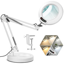 Veemagni 10X Magnifying Glass with Light, 5 Color Modes Stepless Dimmable 2-in-1 Desk Lamp and Clamp, LED Lighted Magnifier with Light and Stand, Hand