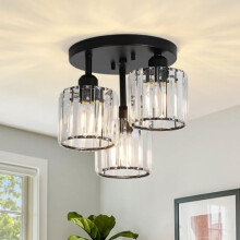 Rayofly Modern Crystal Chandeliers, 3-Light Crystal Lights for Living Room, Black Semi Flush Ceiling Light Fittings for Hallway, Bathroom, Bedroom, Fo