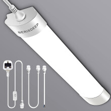 BERIXDEEP LED Batten Light 6500K Daylight, Linkable LED Fluorescent Strip Fitting for Garage, Workshop, Office, Wall, Kitchen, Shed, IP65 Plug in Ceil
