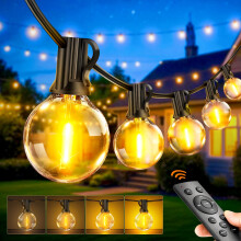 Outdoor String Lights Mains Powered - G40 Garden Festoon Lights 150FT/45M Dimmable with Remote Control, 45+2 Shatterproof LED Bulbs 3 Modes & 2 Timer