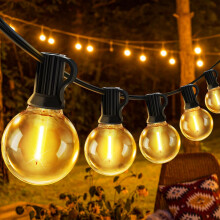 JEYMORKEY Outdoor Garden Festoon String Lights - 30M 100ft Outside Light Mains Powered G40 LED Bulbs Shatterproof Waterproof Electric Lighting Backyar