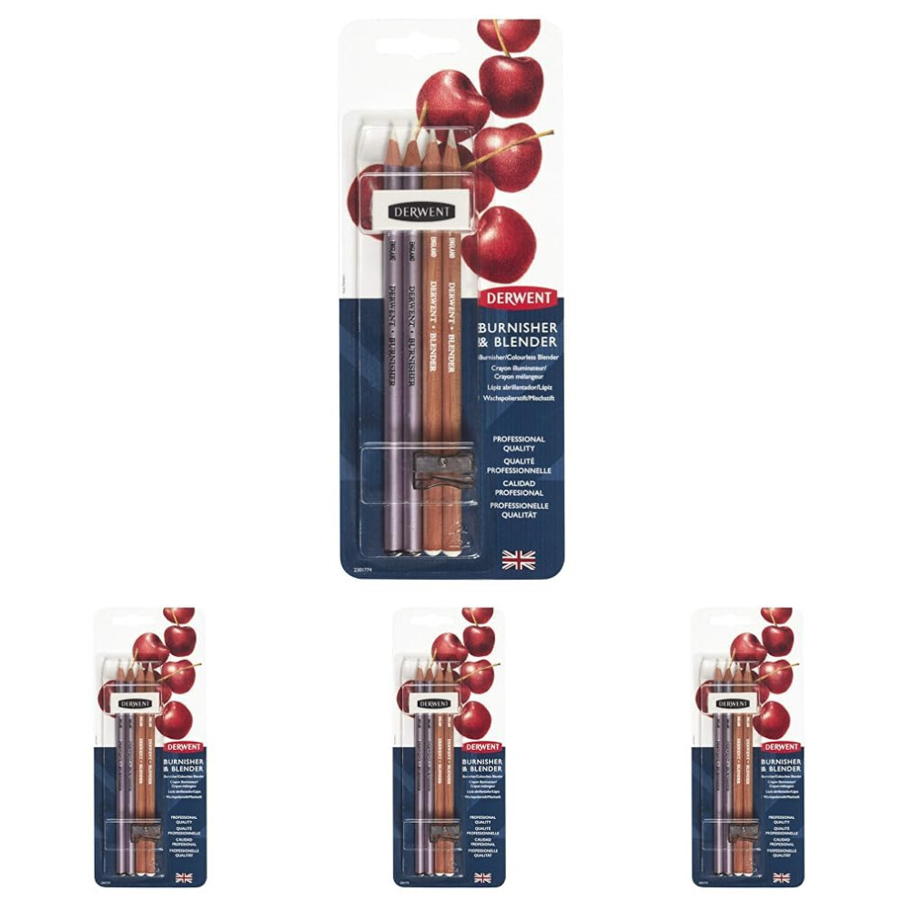 Derwent Blender & Burnisher Pencil Blister Pack, Set Of 4, Eraser & Sharpener Included, Professional Quality, 2301774 (Pack of 4)