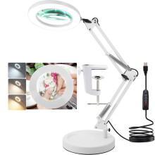 Veemagni 10X Magnifying Glass with Light and Stand, 2-in-1 Real Glass Magnifying Desk Lamp & Clamp, 3 Color Modes Stepless Dimmable LED Lighted Magnif