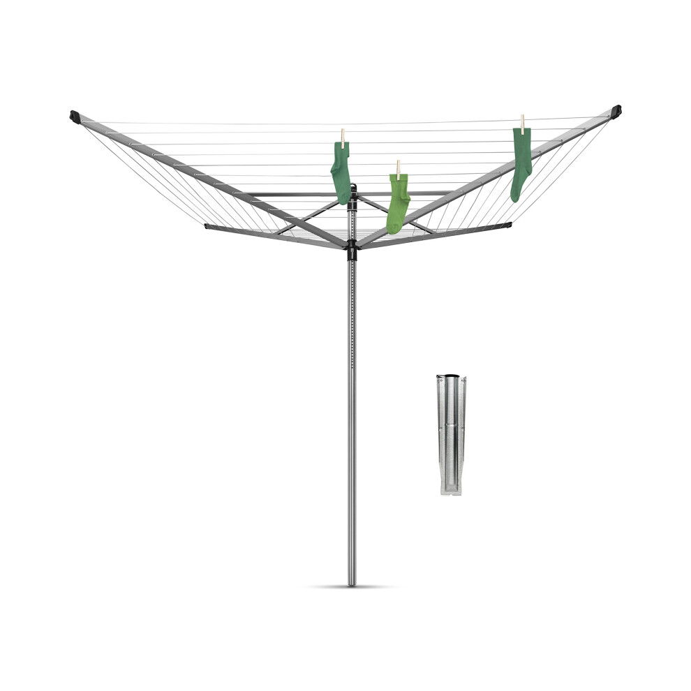 Brabantia - Lift-O-Matic - 60 Metres of Clothes Line - Adjustable in Height - UV-Resistant & Non-Slip Lining - Umbrella System - Rotary Dryer with Gro