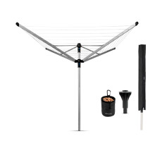 Brabantia 60m Lift-O-Matic Advance Rotary Washing Line (Grey) Multiple Height Adjustments, Folding Outdoor Rotating Clothes Dryer + 50 mm Ground Spike