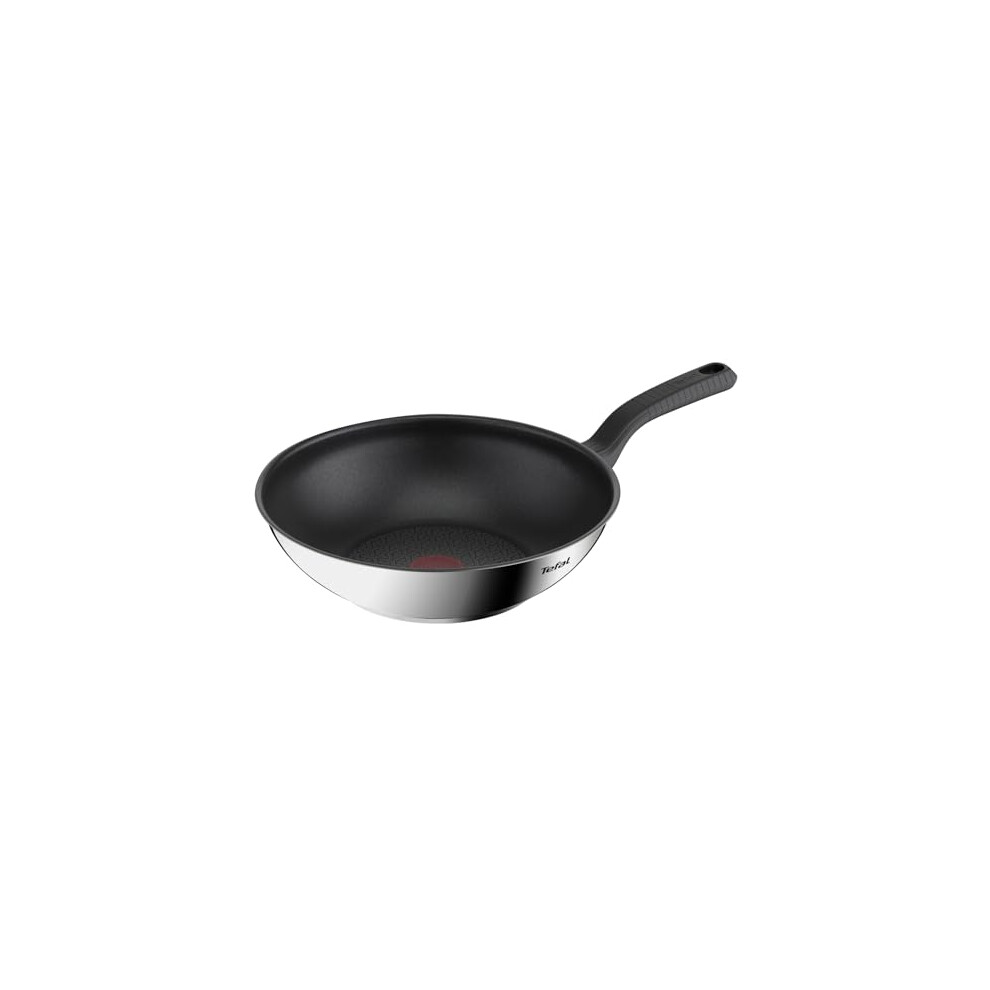 Tefal Comfort Max 28cm Stainless Steel Wok Pan ? Durable Non-Stick Pan with Thermo-Spot Heat Indicator, Induction Compatible Base, Comfortable Grip Ha