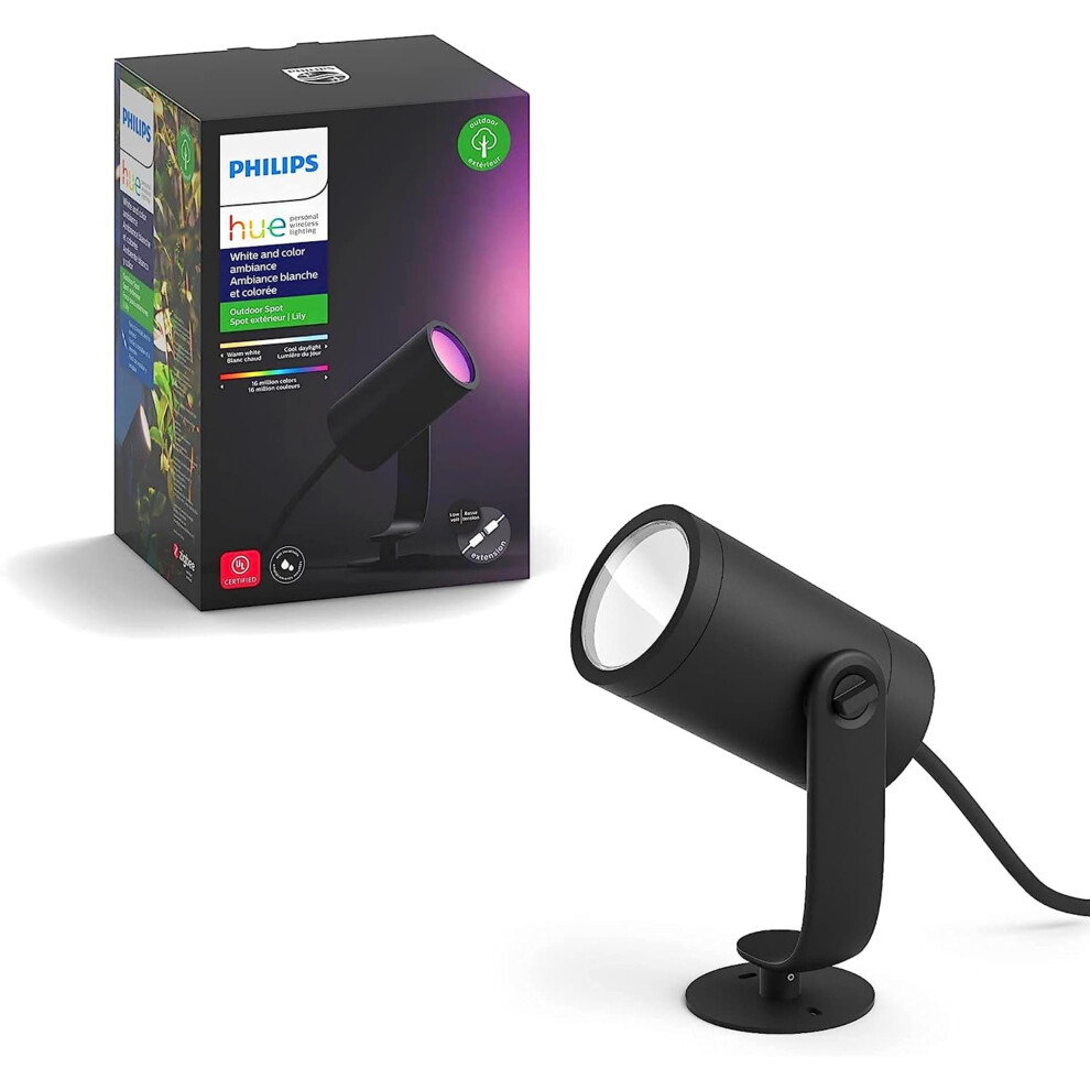 Philips Hue Lily White and Colour Ambiance LED Single Spotlight Extension: Smart Outdoor Lighting for Garden, Works with Alexa, Google Assistant and A