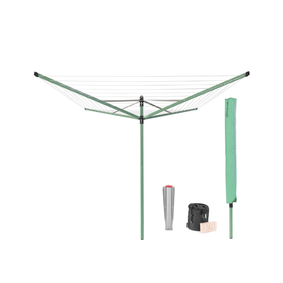 Brabantia - Lift-O-Matic - 50 Metres of Clothes Line - Adjustable in Height - UV-Resistant & Non-Slip Lining - Umbrella System - with Ground Spike 45