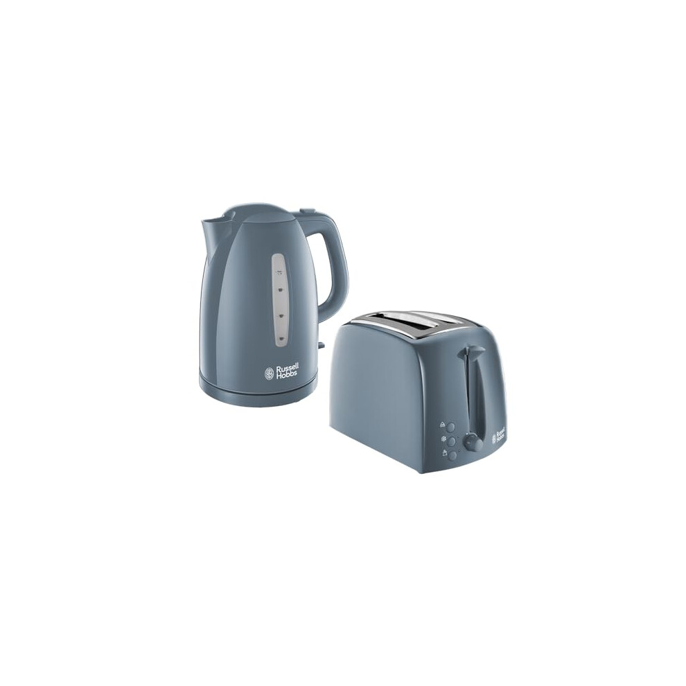 Russell Hobbs 21274 Textures Kettle, Plastic, 3000 W, 1.7 Litres, Grey with Hobbs 21644 Textures Toaster, Plastic, 850 W, Grey