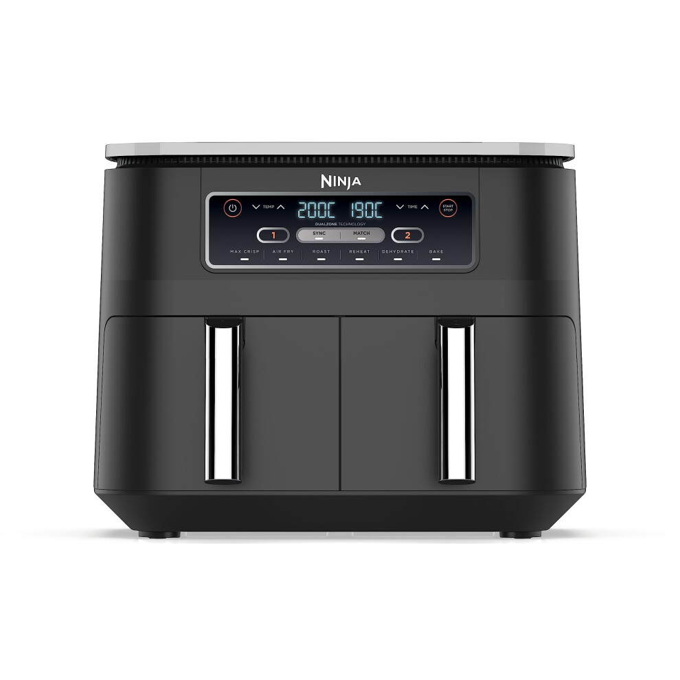 Ninja Foodi Dual Zone Digital Air Fryer, 2 Drawers, 7.6L, 6-In-1, Uses No Oil, Air Fry, Max Crisp, Roast, Bake, Reheat, Dehydrate, Cooks 4-6 Portions,