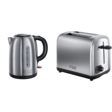 Russell Hobbs 20441 Snowdon Kettle, 1.7 Litre, Stainless Steel & 24080 Adventure Two Slice Toaster, Stainless Steel, 2 Slice, Brushed and Polished