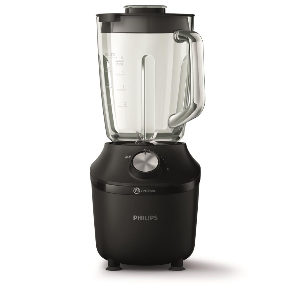 Philips Blender 3000 Series, ProBlend System, 2L Maximum Capacity, 1.25L Effective Capacity, 600W, 2 Speed Settings & Pulse, Glass Jar, Black (HR2291/