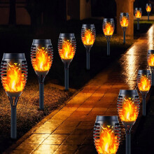 Solar Lights Outdoor Garden, 12 Pack Solar Flame Lights LED Warm Flickering Flames Waterproof Solar Torch Lights Garden Ornaments Landscape Lighting A