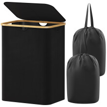 Lifewit 150L Laundry Basket with Lid, Clothes Hampers for Laundry with Bamboo Handles and 2 Removable Laundry Bags, Large Foldable Laundry Hamper for