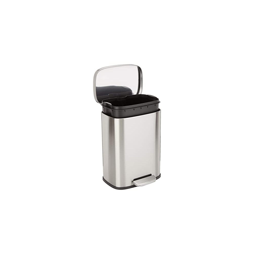 Amazon Basics Smudge Resistant Small Rectangular Trash Can With Soft-Close Foot Pedal, for Bathroom/ Living room, Brushed Stainless Steel,12 l/3.1 gal