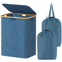 Lifewit 120L Laundry Basket with Lid, Clothes Hampers for Laundry with Bamboo Handles and A Removable Laundry Bag, Large Foldable Laundry Hamper for B