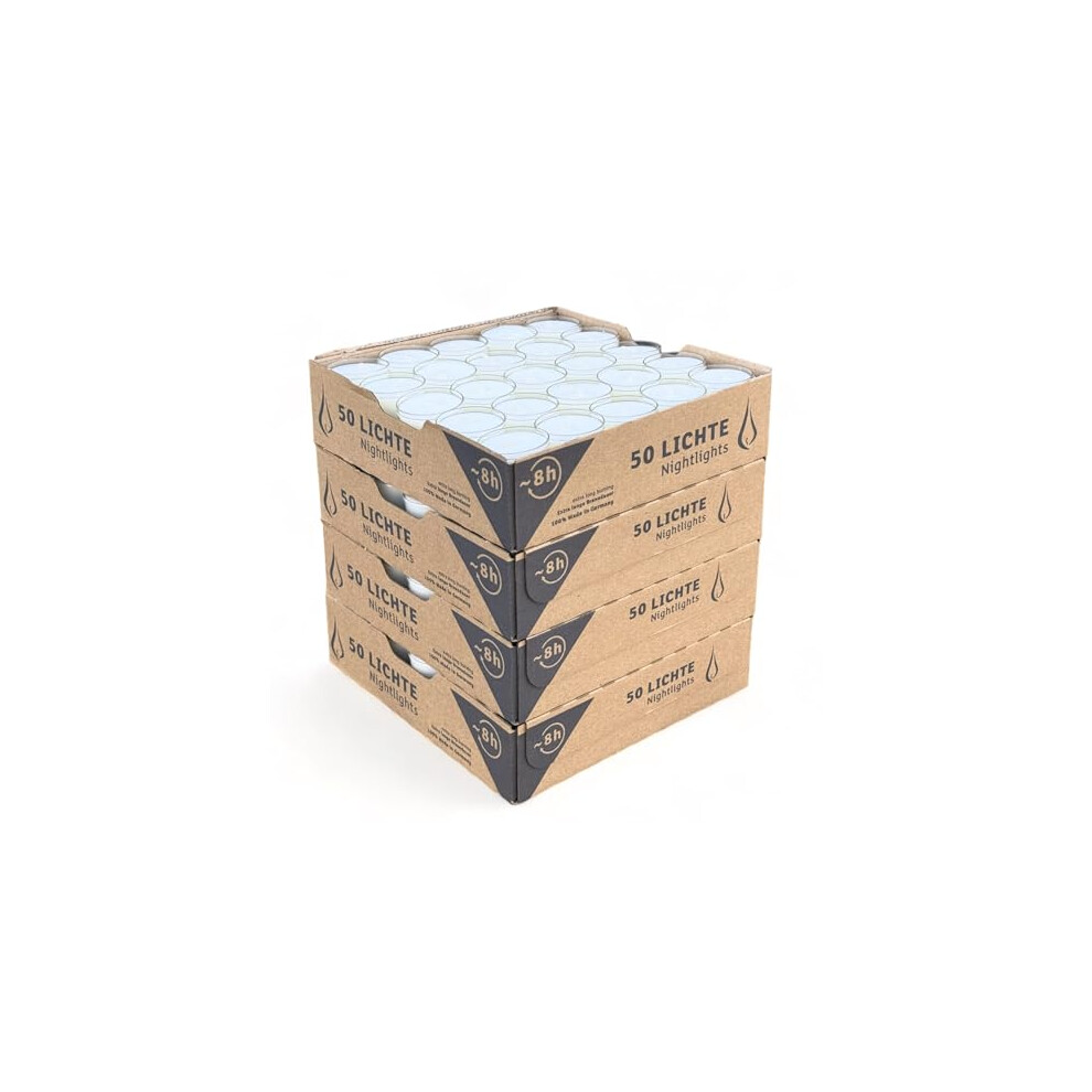 Horeca Candles - Tea Light Candles in Clear Cup 200 Pack - 8 Hours Burn Time - White Wax - Smokeless, Dripless, Unscented Candles Bulk
