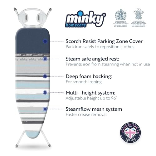 Minky Minky Premium Ironing Board - Grey/Green - 122 x 38 cm 1