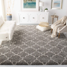 SAFAVIEH Shaggy Rug for Living Room, Dining Room, Bedroom - Hudson Shag Collection, High Pile, in Grey and Ivory, 213 X 213 cm