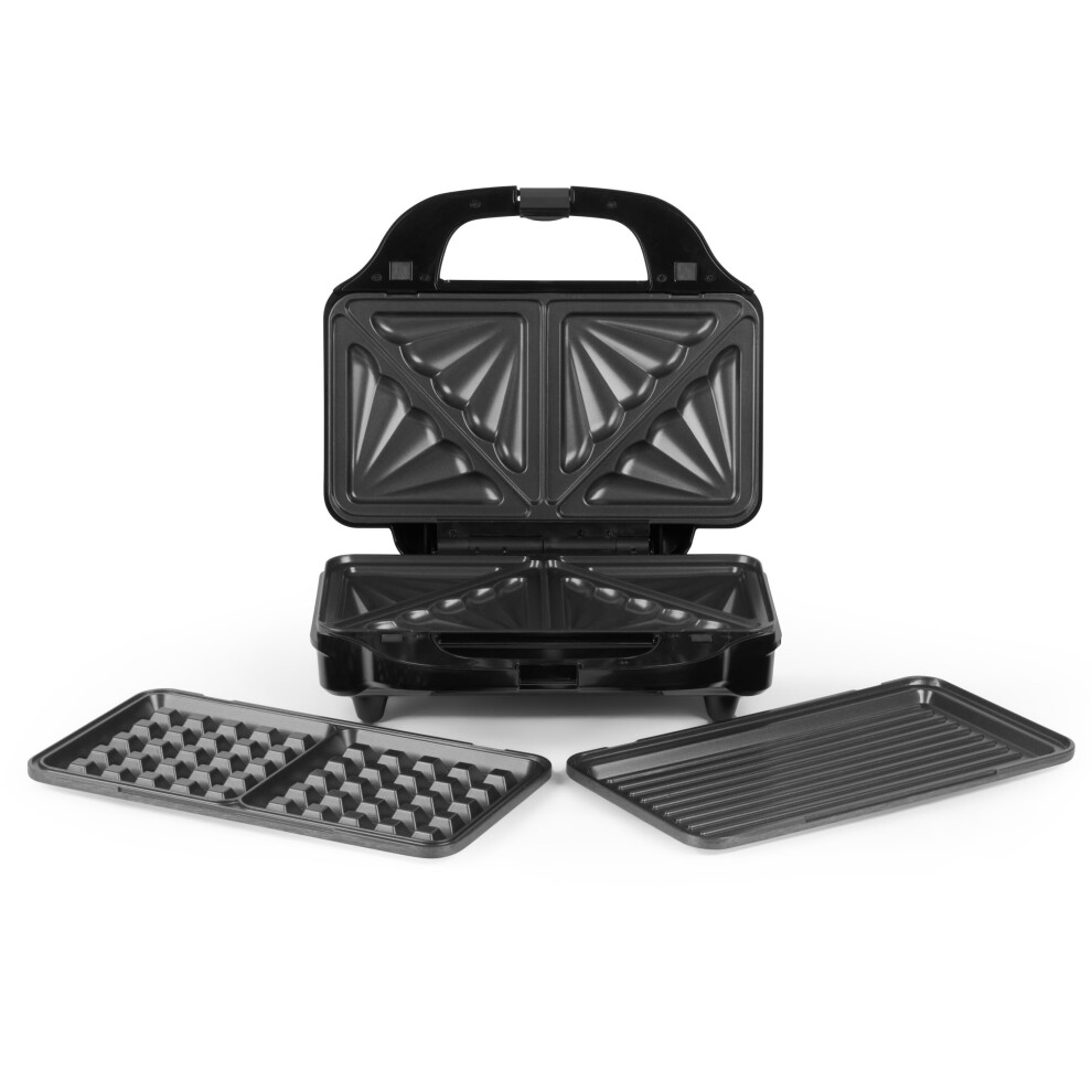 Salter EK2143 3-In-1 Snack Maker - Sandwich Toaster, Waffle Maker, Panini Press Grill, Includes Removable Extra Large Deep Fill Hot Plates, Non-Stick,