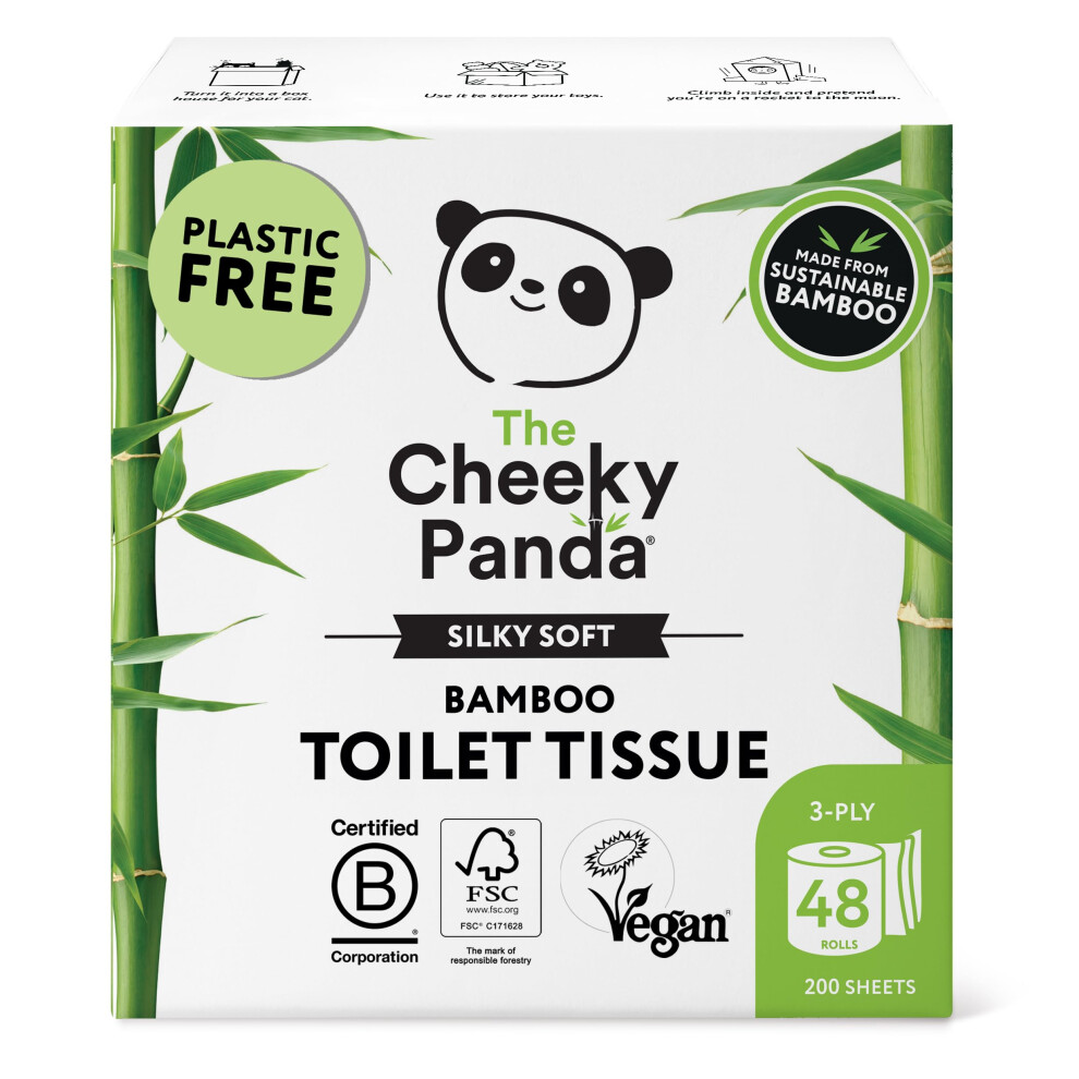 The Cheeky Panda Bamboo Toilet Rolls Bulk Buy ? 48 Rolls of 3 Ply Toilet Paper | Plastic Free Packaging and Sustainable Tissue Paper | Compostable Loo