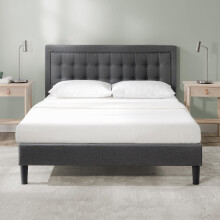 Zinus Dachelle Single Bed frame - Bed 90x190 cm - 35 cm Height - Upholstered Platform Bed frame with Wood slat support - Dark Grey