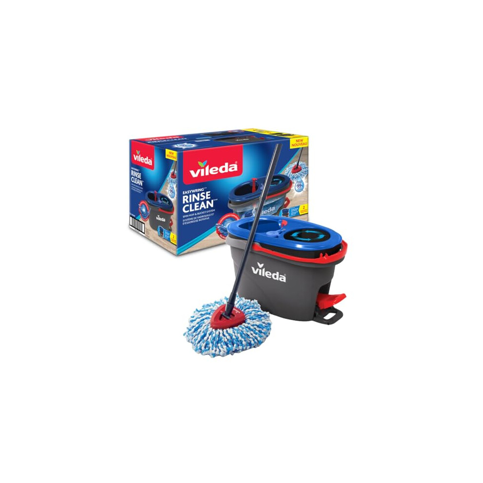 Vileda Rinseclean Spin Mop System, Separates Clean And Dirty Water, Effortless Wringing, Microfibre Mop And Bucket Set