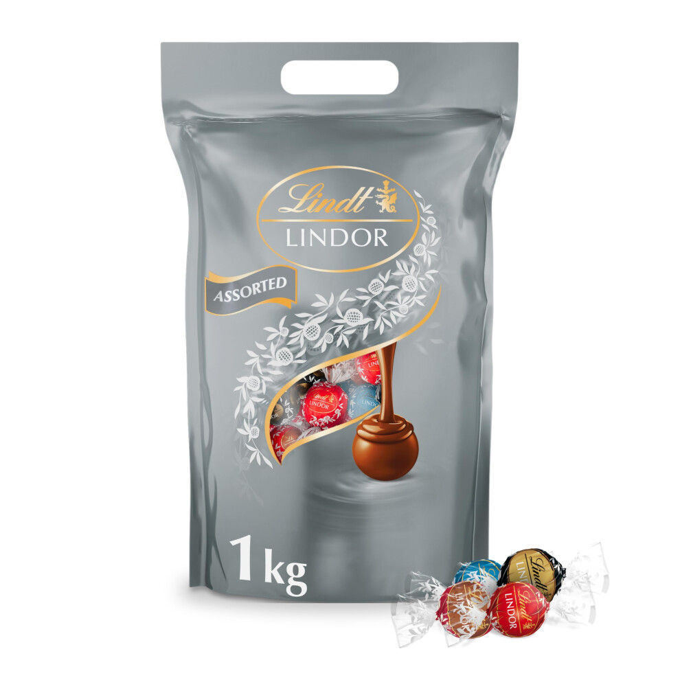 Lindt Lindor Assorted Chocolate Silver Truffles Bag - Approx 80 balls, 1kg - Chocolate Truffles with a Smooth Melting Filling - Gift Present or Sharin