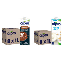 Alpro Chocolate SOYA High Protein Plant-Based Long Life Drink, Vegan & Dairy Free, 1 Litre (Pack of 8) & Soya Plant-Based Long Life Drink, Vegan & Dai