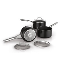 Ninja ZEROSTICK Essentials Cookware 3-Piece Saucepan Set with Glass Lids, Non-Stick, Long Lasting, Forged Aluminium Pan Set, Induction Compatible, Ove