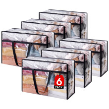 Lifewit 6 Pack Clear Plastic Storage Bags, 60L Foldable Clothes Storage Boxes Wardrobe Storage Organizer Moving Bags with Reinforced Handle for Loft W