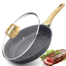 GiPP Nonstick Frying Pan Skillet with Lid - 28cm Grey Granite Non Stick Pans, Omelette Pan with Heat-Resistant Handle, Compatible with All Stovetops,