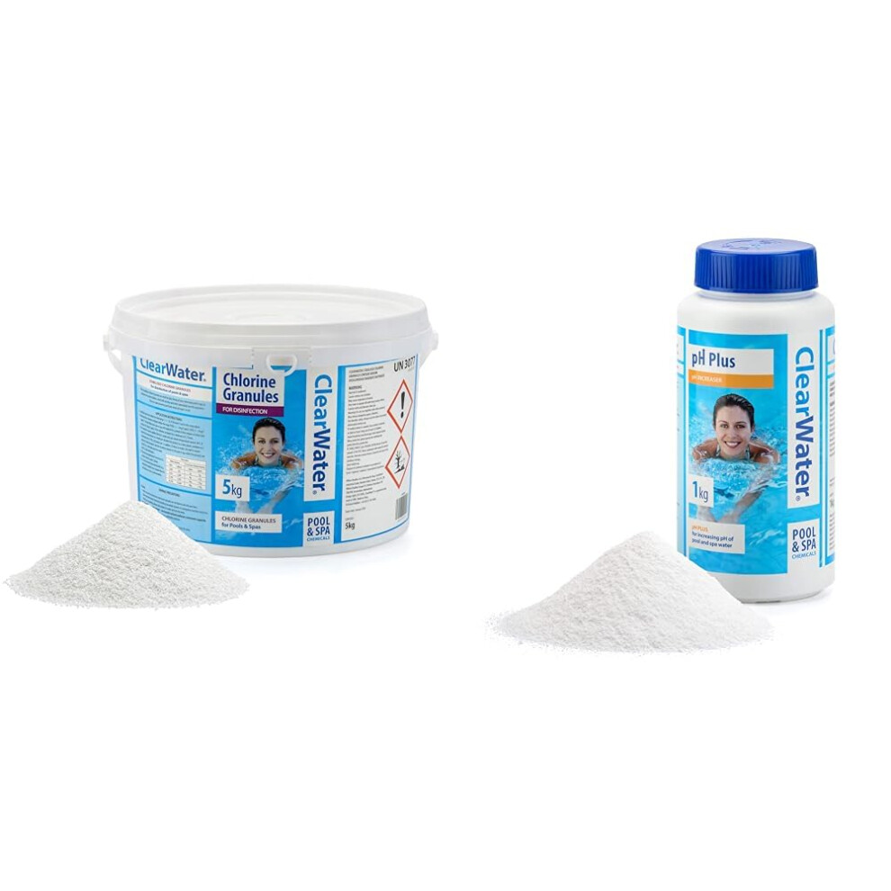 Clearwater CH0040 Chlorine Granules for Hot Tub Spa and Swimming Pool Water Treatment & CH0005 PH Plus Increaser for Swimming Pool and Spa Treatment