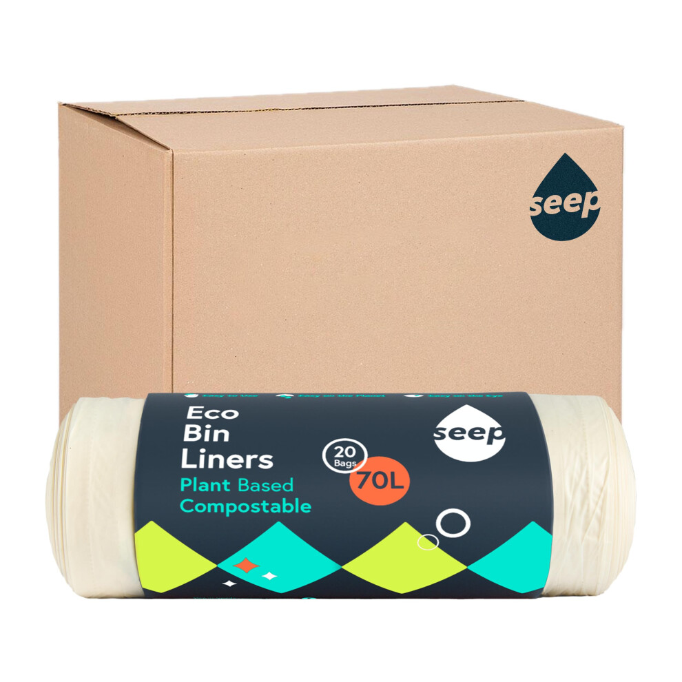 Seep Biodegradable Compostable 320 X 70L Bin Bag Liners - Food Waste Caddy Liners & Kitchen Bin Bags