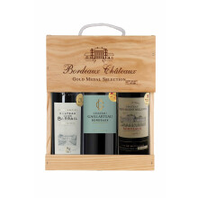 Selection Bordeaux - Gift box 3 Red Wines with gold medal in wooden case - Ideal to offer - Origin : Bordeaux, France (3 x 0.75 l)