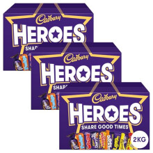Cadbury Heroes Chocolate Bulk Sharing Box 2kg Milk Chocolates Individually Wrapped (Pack of 3)