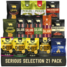 SERIOUS PIG | Gourmet Snack Hamper | with Crunchy Cheese, Cured Pork, Pickles, Crisps, and Corn Scratchings. Delicious Savoury Pub Snacks (21 Packets)