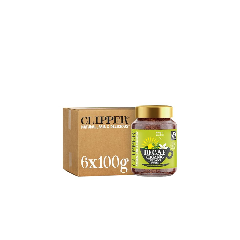 Clipper Decaf Organic Coffee | 6X 100G Jars Decaffeinated Instant Coffee | Bulk Buy For Home & Catering | Gourmet Sustainable Fairtrade Coffee By Clip