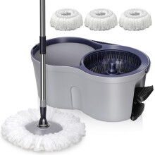 MASTERTOP Mop and Buckets Sets, Spin Mop and Bucket with Foot Pedal, Long Handled 360? Rotating Mops Set with 3 Microfibre Cleaning Heads, Portable Fl