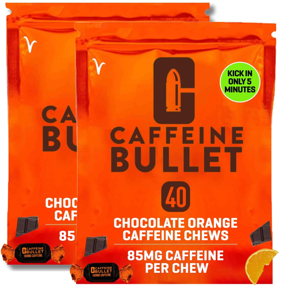 Caffeine Bullet Orange Energy Chews - Chocolate 80 * 85Mg - Faster Kick Than Pills, Gels And Gum. Sport Science For Running, Cycling, Gaming & A Pre